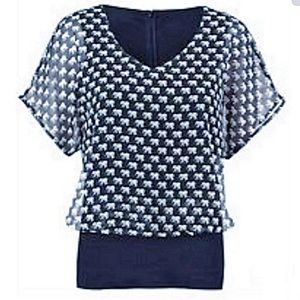 Cabi Elephant Spring Parade Top Blue & White M